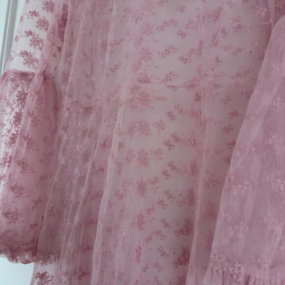 NWT DOEN Adalise Midi Dress Sz Large Tulip Pink Floral Lace Sheer Beach Cover-Up - Picture 6 of 11